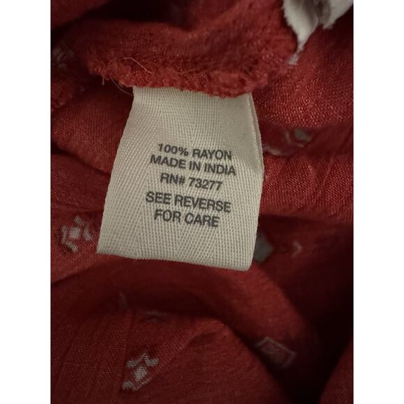 Mudd Girls Boho Crinkle Geometric Y2K Knot Hem Vibrant Bell Sleeves Red Top XL - Picture 4 of 8